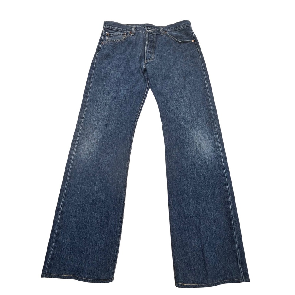 Levis 501 Button Fly Jeans Mens 34x30 Straight‎ Leg Denim Dark Wash Hemmed